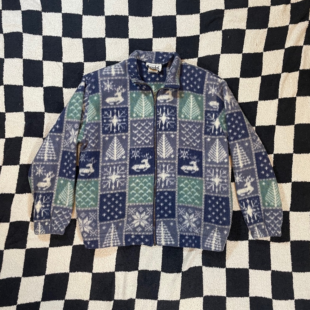 vintage teddi patch fleece holiday sweater women's size small